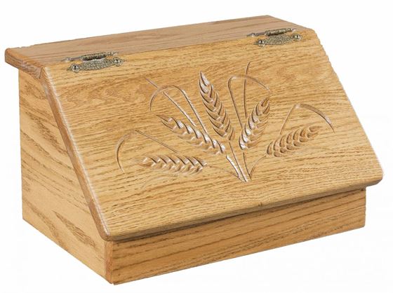 Solid Wood Bread Box with Wheat Carving