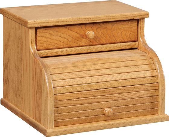 Roll Top Bread Box Amish Handcrafted Storage Oak Bin Wooden